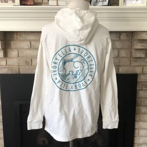 Ivory Ella White Blue 100% Cotton Long Sleeve Hooded T-Shirt size Small